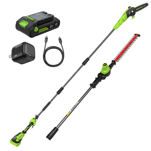 Greenworks 24V 8 in Pole Saw Hedge Trimmer Kit 2.0 Ah Deal