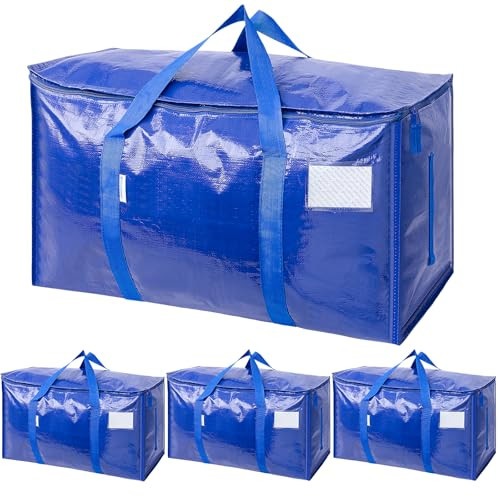 Heavy Duty Extra Large Moving Bags with Zippers & Carrying Handles (4-Pack)
