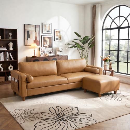 Vesgantti 100" L-Shaped Faux Leather Sectional Couch, Wide Seat, Dark Brown