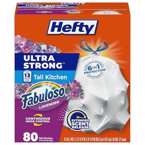 Hefty Ultra Strong 13 Gallon Tall Kitchen Trash Bags, Fabuloso Lavender Scent, 80 Bags Deal