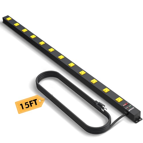 12 Outlet Industrial Long Power Strip with 15Ft Cord Deal