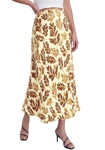 BTFBM High Waisted A-Line Cocktail Long Silk Midi Skirt