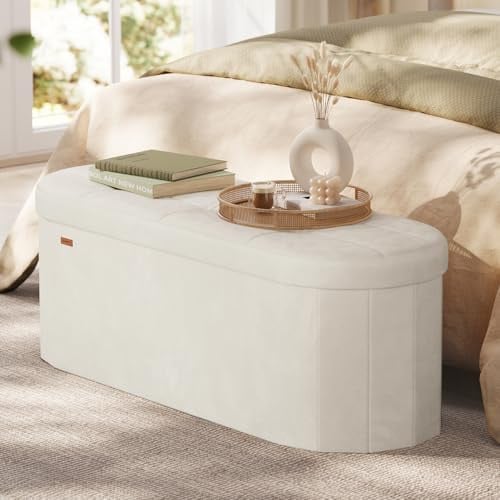 Folding Ottoman with Storage, Cream Deal