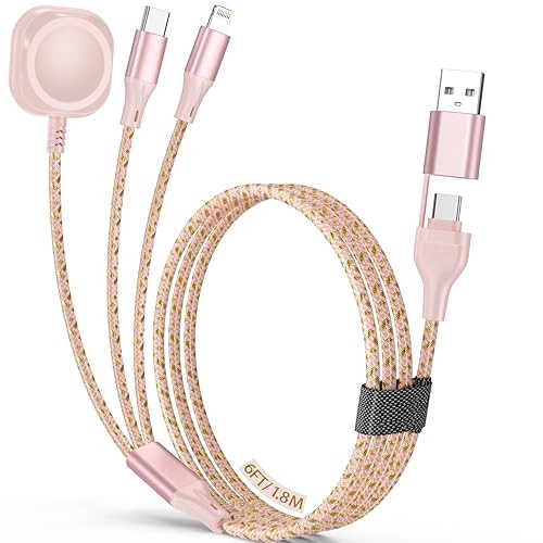 6' HaoKanDe 6-in-1 Fast Charging Cable w/ Type-C/Lightning/Apple Watch Cable & USB A/C Port