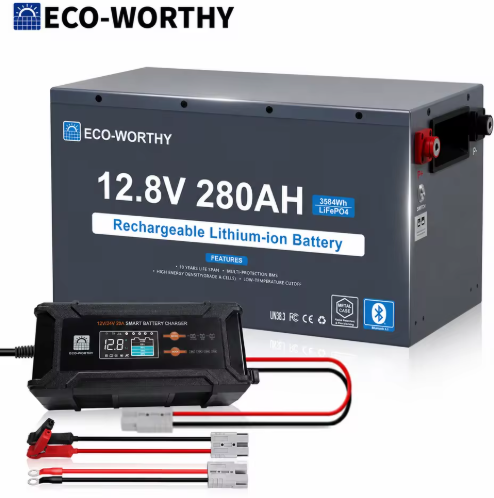 ECO-WORTHY 3584Wh 12V 280Ah LiFePO4 Battery +12/24V 20A Charger Combo Deal