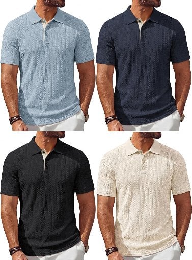 Men’s Textured Short Sleeve Polo Shirt