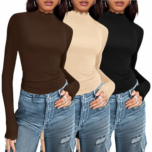 Ekouaer Mock Turtle Neck Tops - 3 Pack