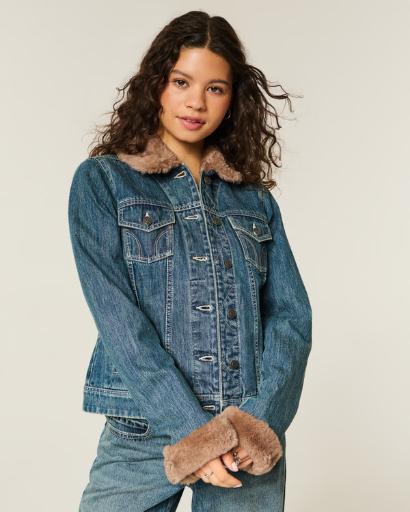 Hollister Faux Fur Trim Denim Jacket Deal