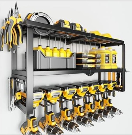 Hipidian 3-Layer Power Tool Organizer Wall Mount w/ 7 Drill Holders