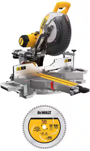 DEWALT 15 Amp Corded 12 in. Double Bevel Sliding Compound Miter Saw w/FLEXVOLT 12 in. 60T Carbide-Tipped Blade Wrench and Clamp