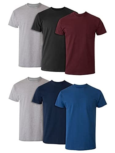 Hanes Men's Cotton Crewneck Pocket T-Shirts - 6-Pack