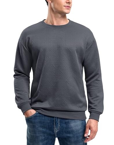 G Gradual Men's Geometric Textured Crewneck Sweatshirt