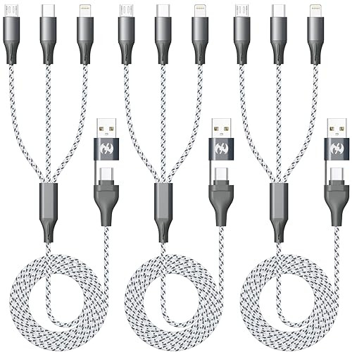 3-Pack 4' IDISON 3-in-1 USB Multi Charging Cable
