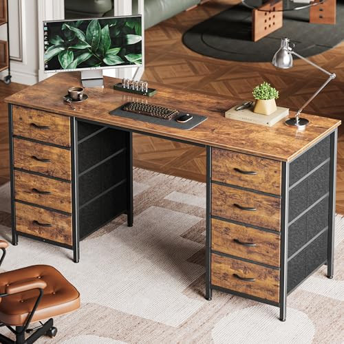 55" Huuger Office Work Desk w/ Fabric Drawers (Rustic Brown)