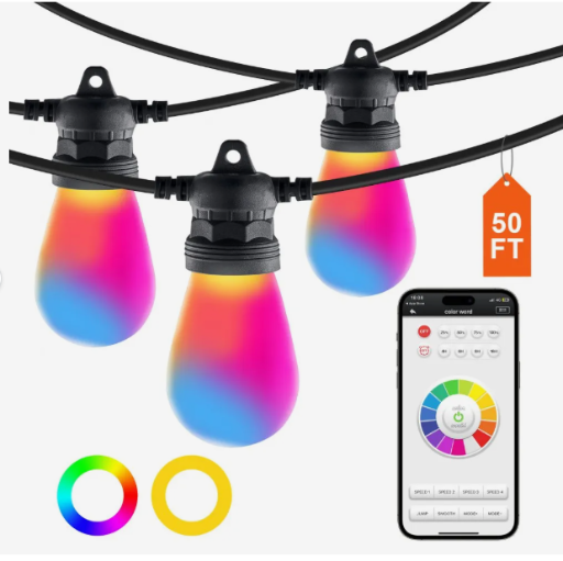 VEVOR RGB Outdoor String Lights 50FT
