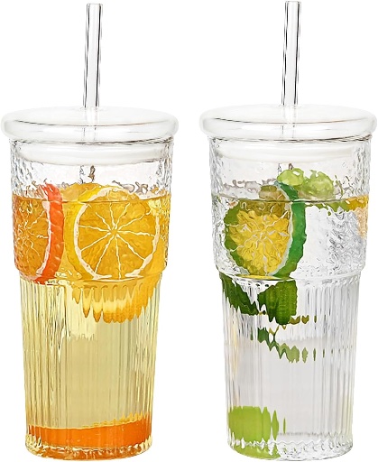 GOSCHE 20oz Glass Cups with Lids and Straws