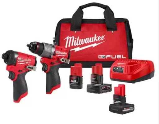 Milwaukee M12 FUEL Hammer Drill and Impact Driver Kit with 5 Ah, 4 Ah and 2 Ah Batteries & Bag (2-Tool) Deal