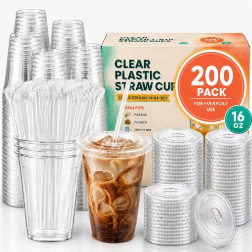 200-Pack 16oz Plastic Cups with Lids Deal
