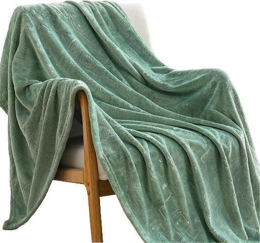BORITAR 50"x60" Fluffy Fleece Throw Blanket (3D Woodland Animal Pattern, Sage Green)