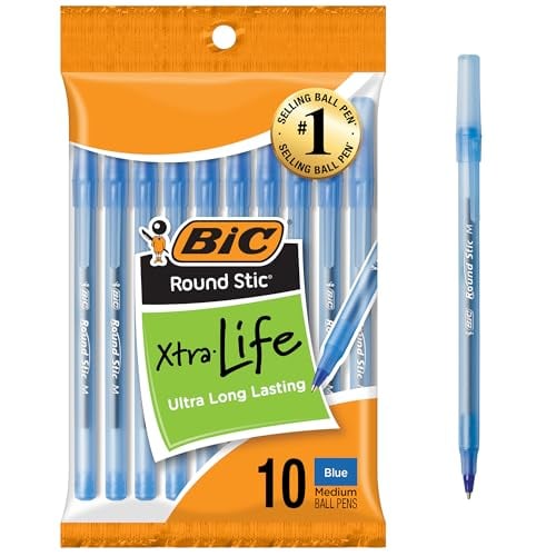 BIC Round Stic Xtra Life Blue Ballpoint Pens, 10-Count Pack, 1.0mm Deal