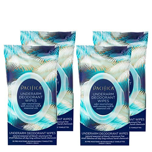 4 Pack of Pacifica Beauty Coconut Milk & Essential Oils Underarm Deodorant Wipes, 30 Count