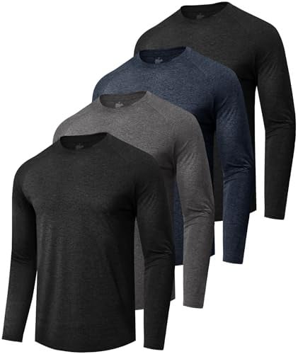 BOOJO Quick Dry Moisture Wicking Sun Protection Long Sleeve T-Shirts 4-Pack Deal