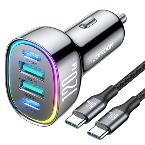 3.3' 120W JOYROOM Dual USB-C PD & USB-A QC 3.0 Cigarette Lighter Car Charger