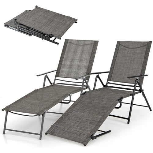 Giantex Lounge Chair Outdoor with 6 Adjustable Backrest 2-Pack Deal