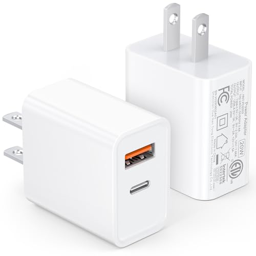 20W USB C Charger Block Fast Charging Dual Ports Adapter 2-Pack