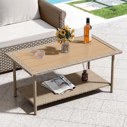 YITAHOME Outdoor Wicker Coffee Table with Storage 39.4"