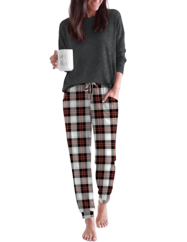 Ekouaer Women's Long Sleeve Pajama Set w/ Pocketed Jogger Pants (2-Piece)