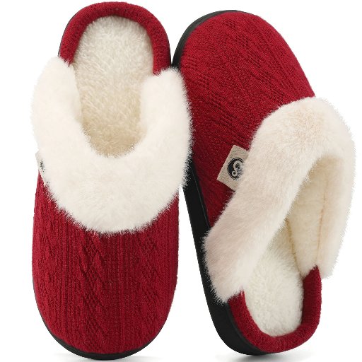 Ecetana Women's Fuzzy Slippers, Wine Red