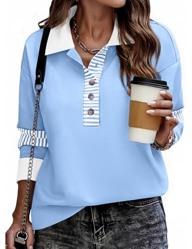 Zeagoo Womens Sweatshirt Henley V Neck