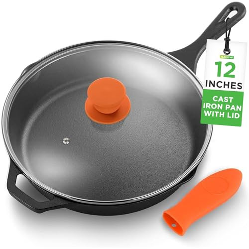 12" NutriChef Cast Iron Skillet w/Lid