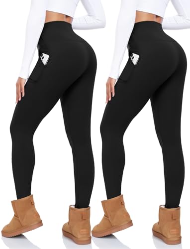Fleece Lined Leggings Women with Pockets 2-Pack