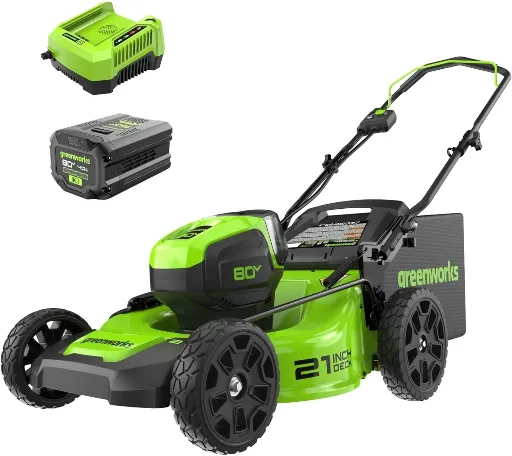 Greenworks 80V 21" Brushless 3-in-1 Push Lawn Mower with 4Ah Battery