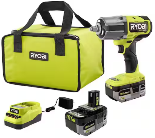 Ryobi ONE+ HP 18V Brushless Cordless 4-Mode 1/2 in. High Torque Impact Wrench Kit with (2) 4.0 Ah Batteries