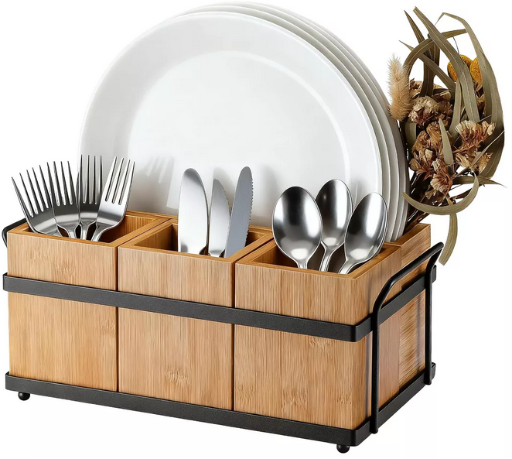Bamboo Utensil Holder with 4 Detachable Compartments Deal