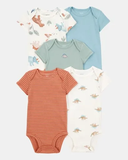 Carter’s Baby Boy 5-Pack Dinosaur Short-Sleeve Cotton Bodysuits