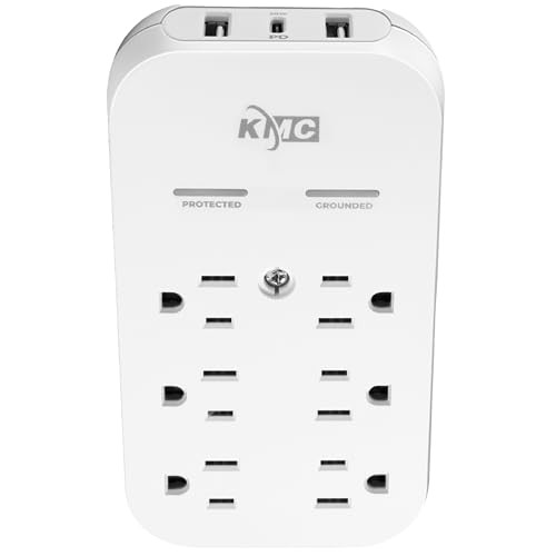KMC 6-Outlet Extender USB-C PD Surge Protector Wall Tap