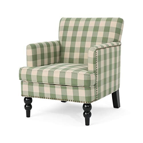 Tufted Fabric Chair Green Checkerboard Deal