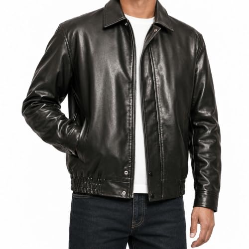 Faux Leather Full Zip Up Long Sleeve Jacket with Pockets Deal