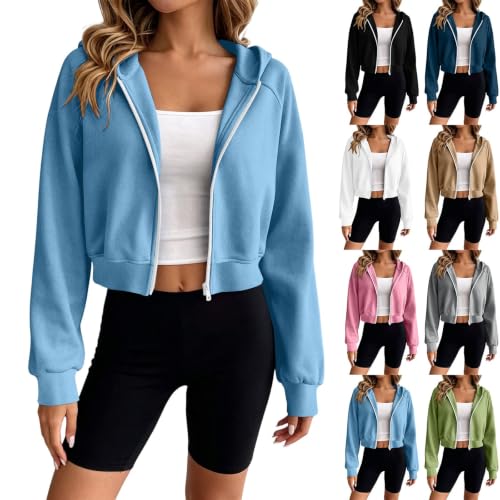 Womens Raglan Sleeve Zip up Hooded Cropped Jackets