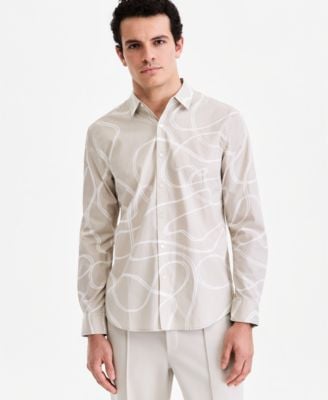 Alfani Men's Long-Sleeve Swirl Poplin Shirt Washed White Deal