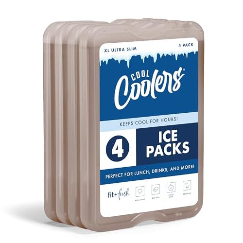 Cool Coolers by Fit & Fresh XL Slim Reusable Ice Packs, 4 Pack Deal