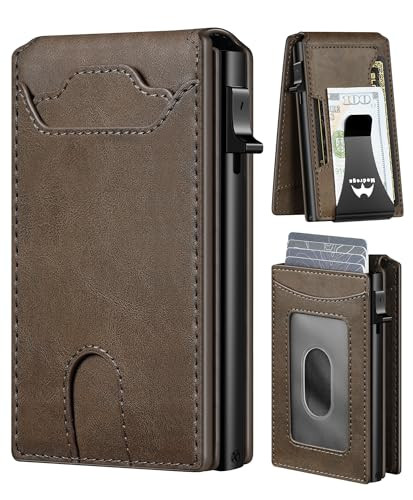 Medrega Men's Smart Pop Up Wallet w/ Money Clip (Leather Brown or Carbon Black)