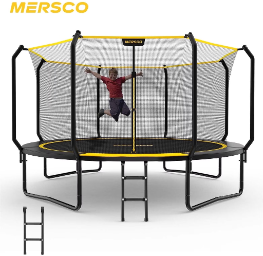 Mersco 14ft Outdoor Trampoline w/Enclosure Net and Ladder, Black
