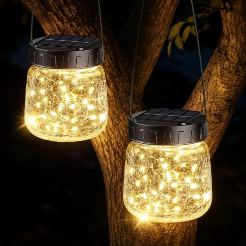 BUCASA Small Solar Lanterns Outdoor Waterproof Hanging Solar Lights 2-Pack Deal