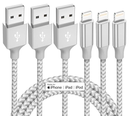 iPhone Charger 3-Pack 10 ft Apple MFi Certified Lightning Nylon Braided Cable