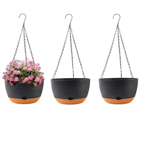 3-Pack 10" KPUVX Self-Watering Hanging Plant Baskets w/ Removable Saucer Deal